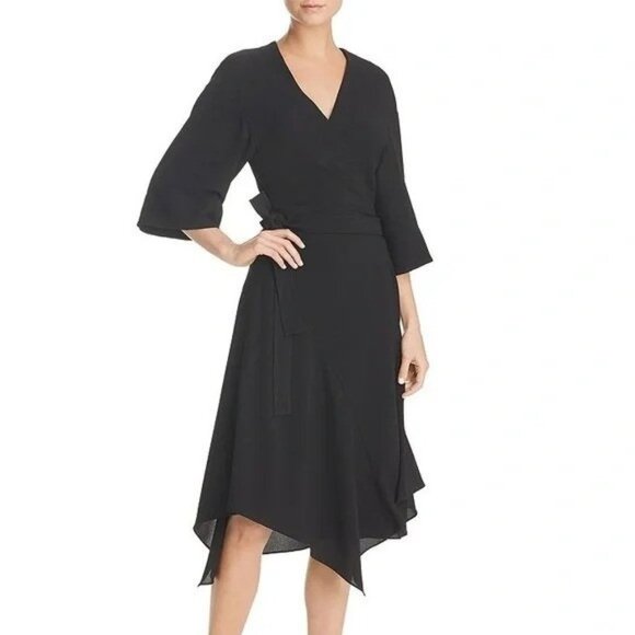 Theory Black Kimono Wrap Dress Women's Size 8 NEW - Picture 1 of 10